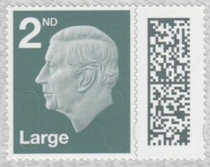 Charles III second class large barcode stamp